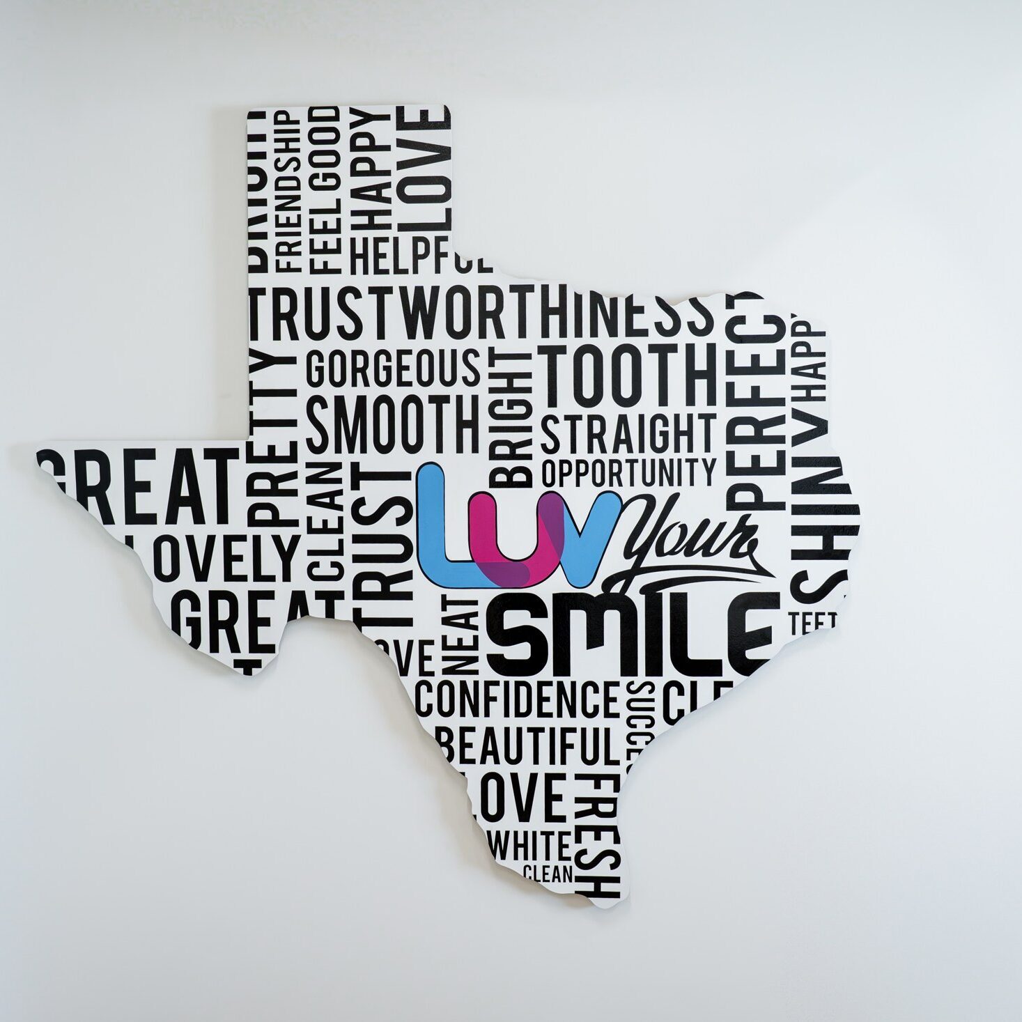 Texas-themed wall decor at the Luv Braces orthodontic office in Hutto